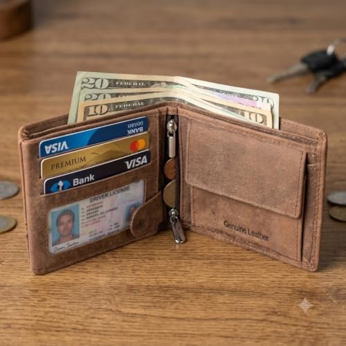 Image of Storescent Premium Genuine Leather Wallet for Men | Men's RFID Blocking Slim Purse | Hand-Stitched Pure Leather Gents Wallet (Vintage Brown)
