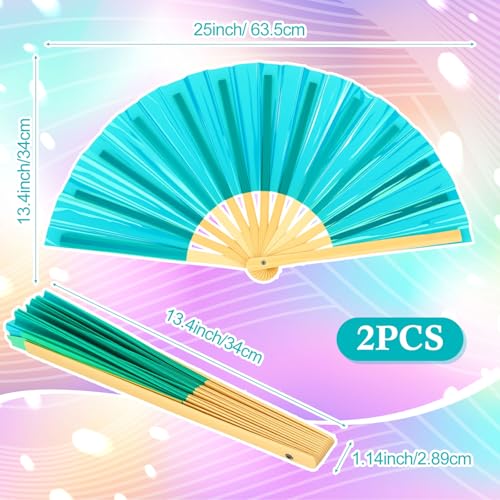 Image of Maitys Large Rave Fan Folding Handheld Fans 13'' Clap Fans for Line Dancing Clack Fan Holographic Festival Accessory for Martial Art Gift Performance, Includes 2 Pouch