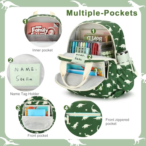 Image of Bluboon Toddler Backpack for Girls Boys 2-4 Cute 12 inch Preschool Kindergarten Backpacks Kids Daycare Bags School Travel (Dinosaur Green Corduroy L, Age 4-8 (15 inch H Fit A4 Folder))