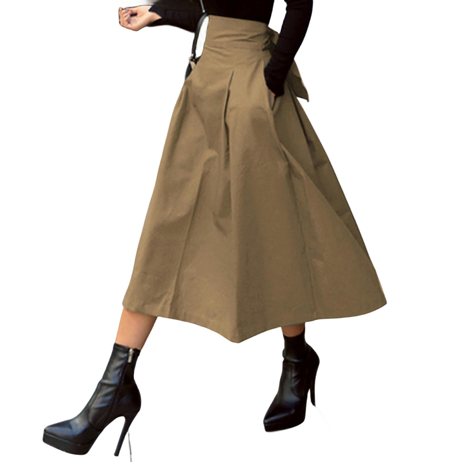 Gonna Lunga Donna Estate Gonne Femmini di Colore Solido A Swing Grande Gonna Gonna Lunghe Gonna-Nero-XL