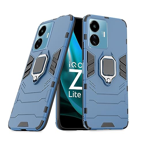 Image of Pikkme Back Cover for iQOO Z6 Lite 5G | 360 Protection | Ring Holder | Kickstand | Tough Armor Case (Blue)