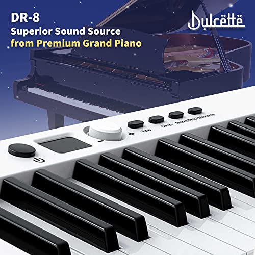 Dulcette *New* Foldable Electric Piano Keyboard | 88 Keys Portable Keyboard | Semi-Weighted Touch Sensitive Keys | Midi & Dual Speakers Sustain Pedal | Digital Piano Free Bag (White) #TOP4
