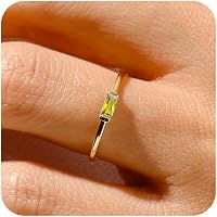 RLMOON Dainty Gold Birthstone Stackable Rings for Women - Non-Tarnish 14K Gold Plated Baguette Emerald Green CZ, Sizes 4-10
