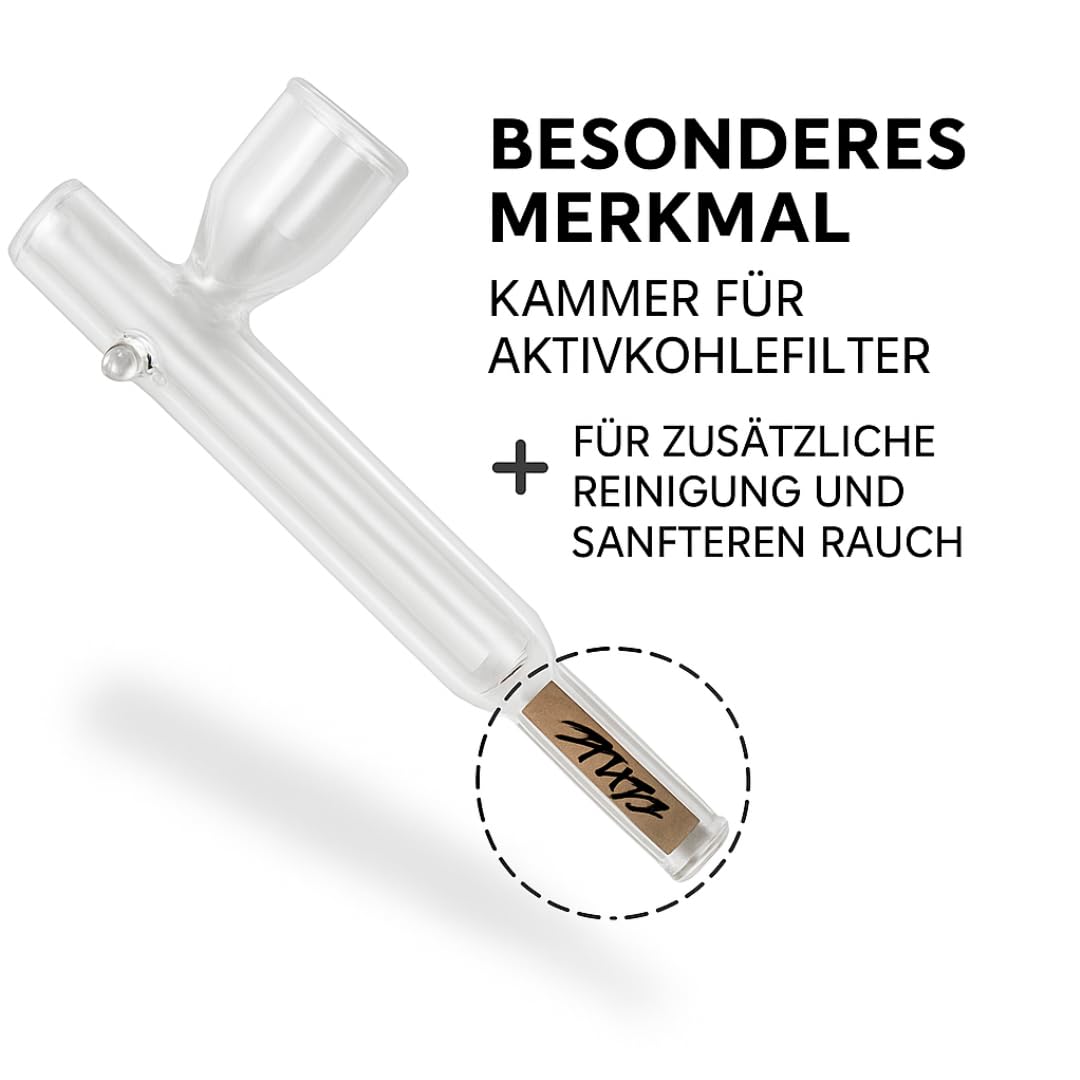 Weedness Glas-Pfeife für Aktivkohlefilter 14 cm – Tabakpfeife Schraubpfeife Smoking Pipe für Unterwegs Purpfeife Kleine Edle Pfeifen