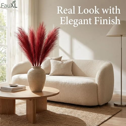 Image of Pack of 4 Pcs Artificial Flowers Faux Pampas Grass Small Fake Flower Plant for Home Decor, Office, Bedroom, Living Room, Table Decoration, Dried Plants (Without Vase Pot) (Maroon)