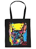 38 x 40 cm Cool Bedruckte Stofftasche/Jutebeutel/Einkaufstasche in schwarz mit trendy Neon Motiv: Miniature Pinscher - Zwergpinscher Print Art