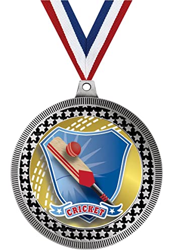 2.75" Cricket Medal Awards, Silver Vega Cricket Team Trophy Awards Includes Free Neck Ribbon 10 Pack Prime