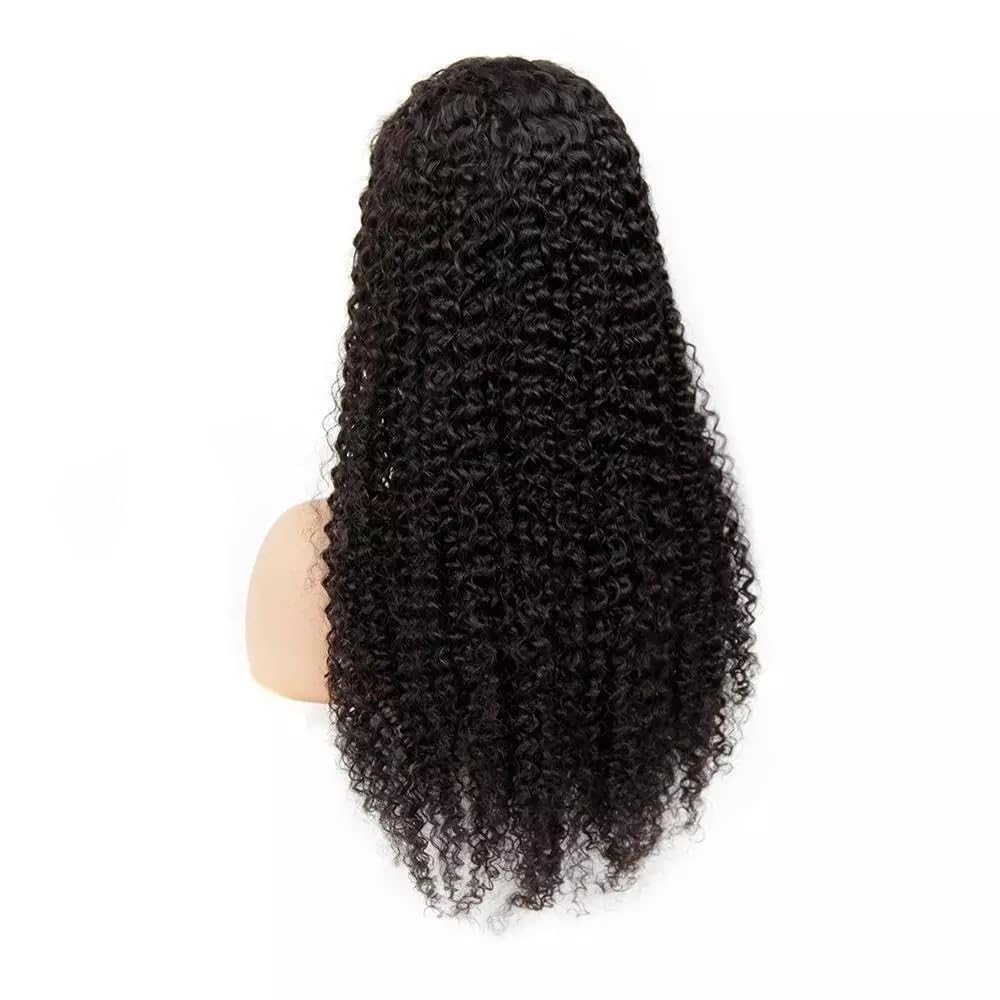4x4 Kinky Curly Lace Front Human Hair Wig For Black Women With Baby Hair Hd Transparent Lace Frontal Wigs Pre Plucked Brazilian Virgin Wigs Natural Black Color 180% Density 30 Inch - Image 2