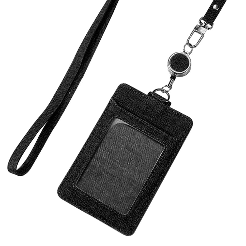 Larpur Retractable ID Badge Holder Vertical PU Leather ID Card Holder Detachable Neck Lanyard with 1 Clear Window & 2 Card Slots Suit for Teachers,