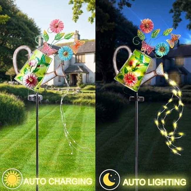 Bshine Solar Watering Can with Light, Hummingbird Solar Light Outdoor Garden Decoration for Porch Path Yard Decoration Lawn Ornaments Gardening Gift