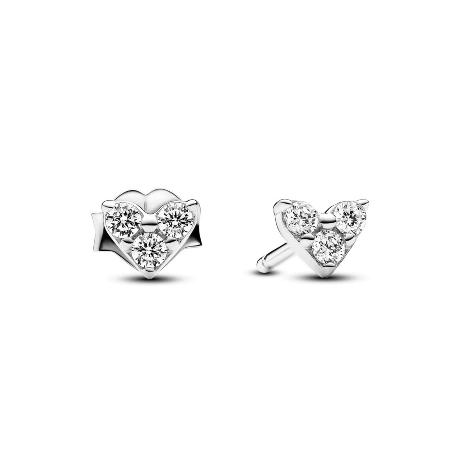 PANDORA Timeless Orecchini a bottone con cuore in argento Sterling con zirconia cubica trasparente, Borchie