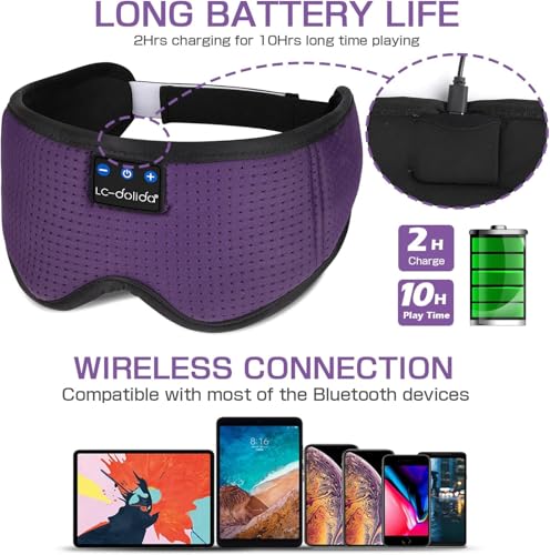 Image of LC-dolida Bluetooth Sleep Mask,Wireless Bluetooth Sleep Mask,Sleep Headphones,Ideal for Travel,Night Work,Napping,Side Sleeping and Office Use for Both Men and Women，Earplugs Included (Rose Purple)