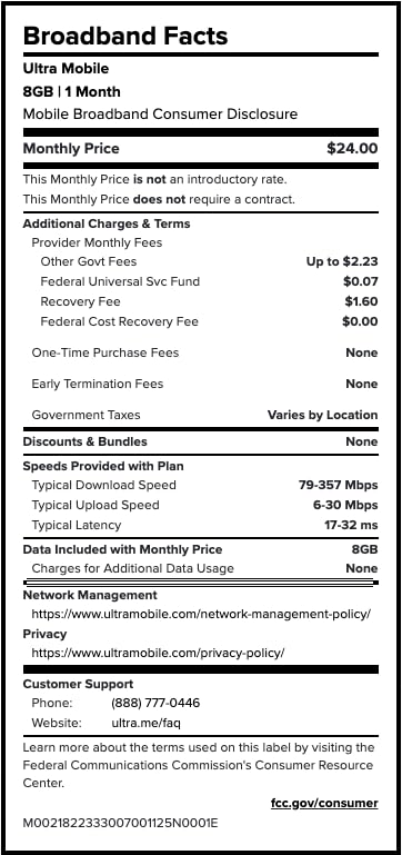 $24/mo. Ultra Mobile Prepaid Phone Plan with Unlimited Talk, Text, & 8GB of 5G • 4G LTE Data for 1 Month (3-in-1 SIM Card Kit)