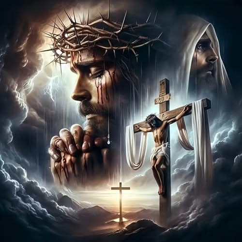 Diamond Art Kits for Adults Praying Jesus DIY 5D Diamond Painting Kit for Beginners Full Round Drill Gem Art Dots for Adults Diamond Dots Paintings Crafts Home Wall Decor 14X14 Inch