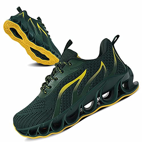 UMIYE Kids Running Shoes Blade Type Sneakers Non Slip Walking Athletic Shoes(Little Kid/Big Kid) Dark Green