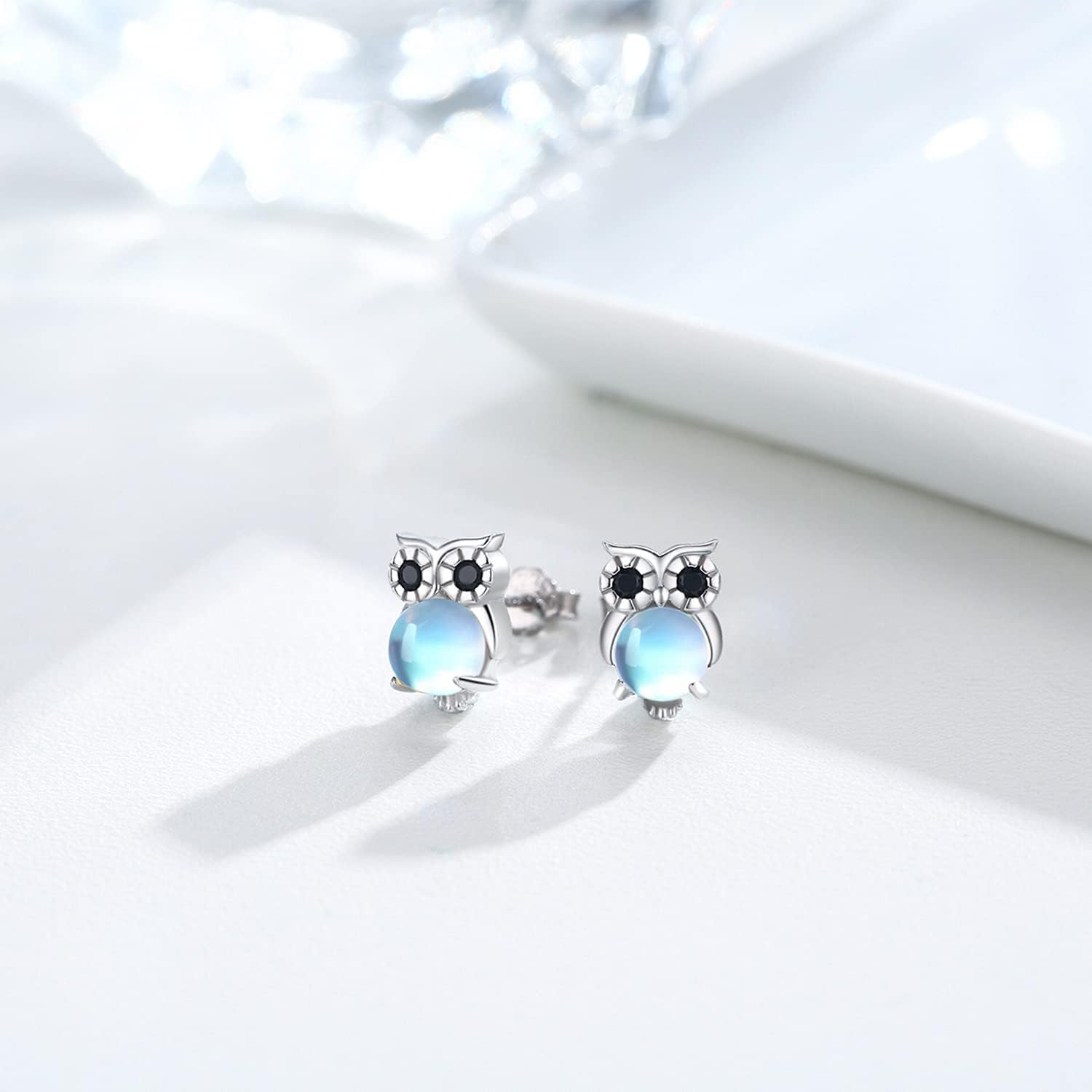 Owl Earrings 925 Sterling Silver Hypoallergenic Animal Stud Earrings Moonstone Owl Jewellery Graduation Gifts for Women Girls Girlfriend - Image 3