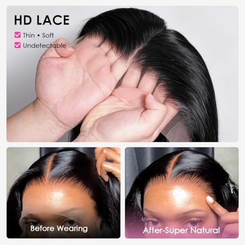 Image of Pizazz 13x6 HD Lace Front Wigs Human hair Pre Plucked Pre Bleached 180 Density Brazilian Body Wave Frontal Wigs Human Hair with Baby Hair Natural Hairline 22Inch