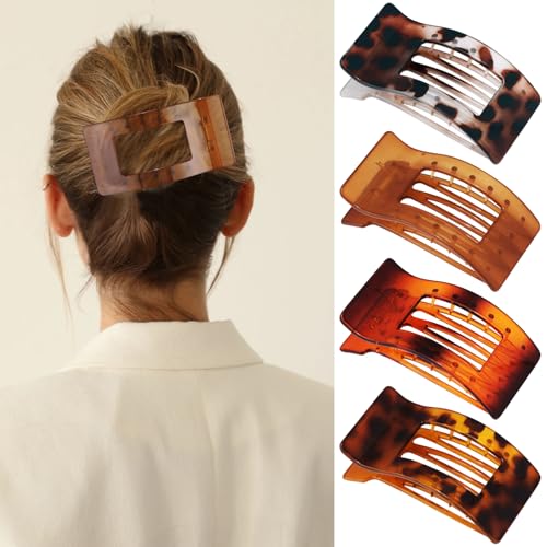 Velscrun Flat Hair Clips for Women Girls, Matte Lay Flat Claw Clips, Strong Hold Large Side Hair Clip All Hair Types, French Duck Billed Hair Jaw Claw Clip, Non Slip Grip for Daily Styling Tortoise