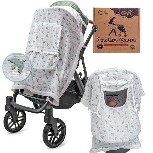 Image of Muslin Baby Car Seat Cover & Stroller Cover: 100% Organic Cotton Breathable Infant Carseat Cover for Boys & Girls, Boho Privacy Cover, Bassinet & Stroller Shade, Baby Carseat Canopy & Stroller Set