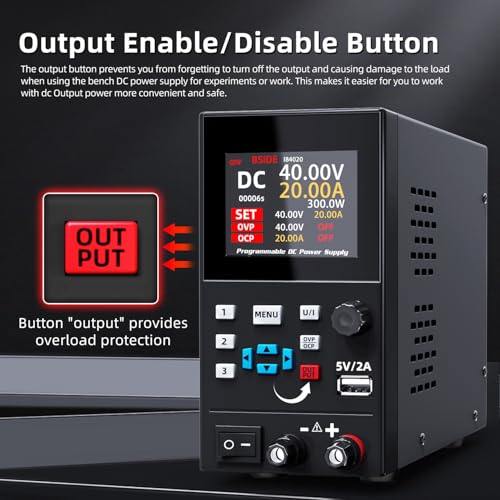 Image of BSIDE Programmable DC Power Supply 40V 20A Bench Power Supply Small Variable Lab Power Supply Adjustable Switching Regulated Wide Range Power Supply with Button and Knob Adjustment, Memory Function