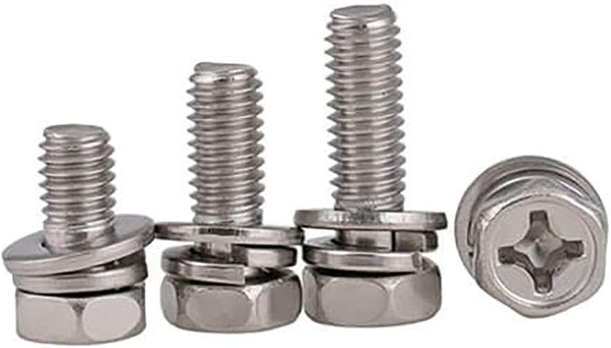 Wkooa Hex Head Machine Screw SEMS Stainless Steel Screws M3 M4 M5 M6 M8 Pack 50 - M4x35