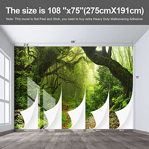 Fightal - Foggy Green Forest Wallpaper Living Room Extra Large Nature Landscape Wall Murals Scenery Jungle Bedroom Mural Woodland Trees Couches Art Decor Paintings - 108"X75"（It's Not Peel And Stick） #TOP2