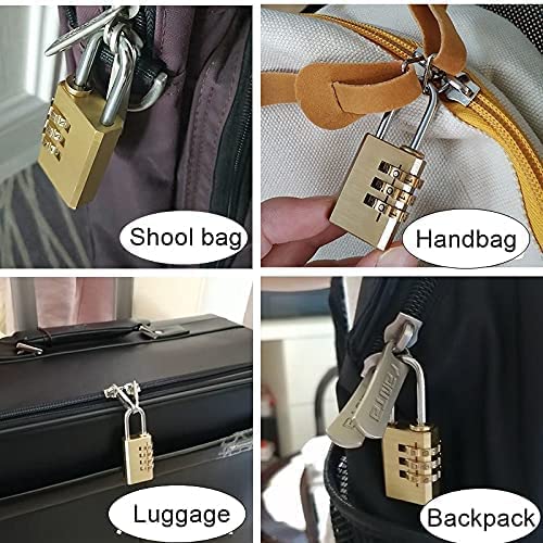 Image of 3 Digit Combination Padlock Solid Brass Padlock Heavy Duty Combination Lock Big 3 Rounds for Indoor and Outdoor Small Safety Luggage 4Pcs