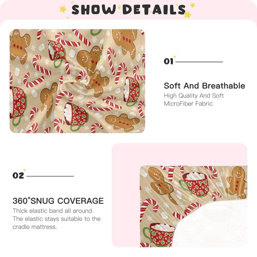 Image of Cute Christmas Gingerbread Man Crib Sheets Soft Breathable Fitted Baby Crib Sheets Mattress Cover for Girl Boys, 52 inch x 28 inch x 9 inch