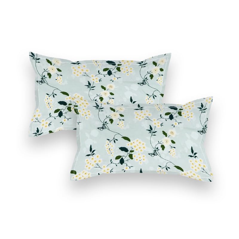 Image of NHD HOME Premium Cotton Elastic Fitted Bedsheets with 2 King Size Pillow Covers Double Bed with All Around Elastic Supersoft Size - 72 x 78 +10 inches Floral Pattren Aqua and Green 200 tc - 220 tc