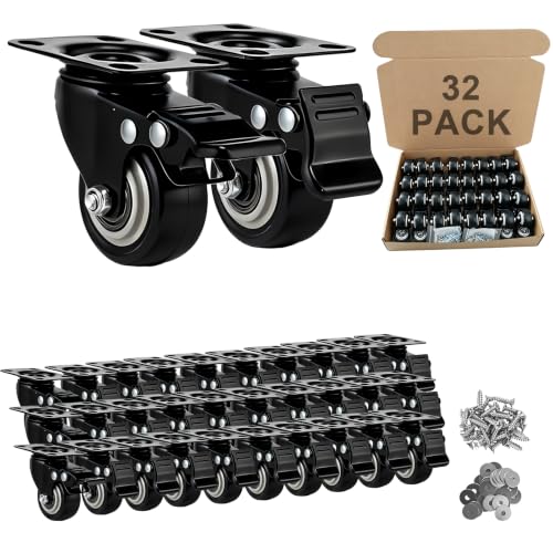 Htudcue 2 Inch Heavy Duty Bulk Caster Wheels 32 Pack, Commercial Grade Locking PU Casters, Durable Polyurethane Wheels for Resale & Inventory Stock, 800lbs Total Load Per Set by Htudcoue - Used condition - US$54.00