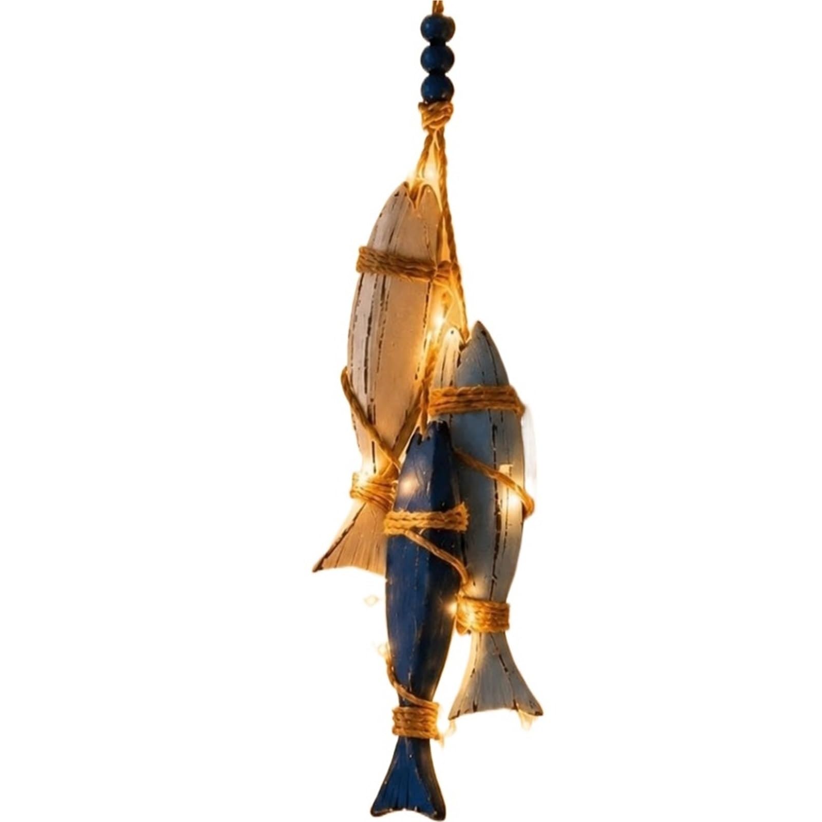 ANQKYO Lighted Wooden Starfish & Fish Hanging Decor Lighted Wooden Fish & Starfish Wall Decor, Beachy With Warm LEDs, Coastal Nautical Hanging For Bathroom