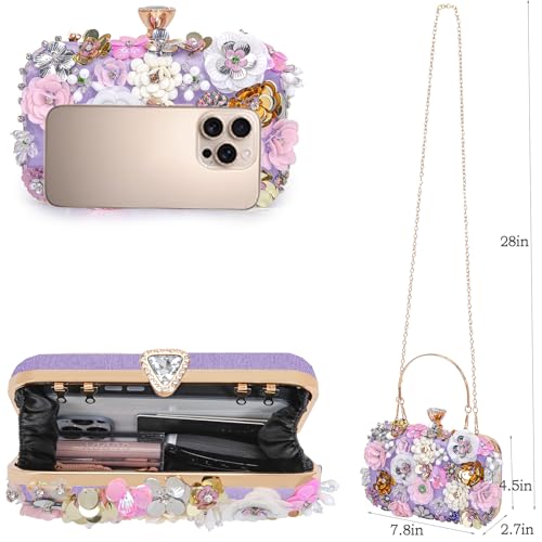 Image of BBTT.ful Women Clutches Flower Evening Handbag Chain Strap Shoulder Bag handbag Wedding bag purse
