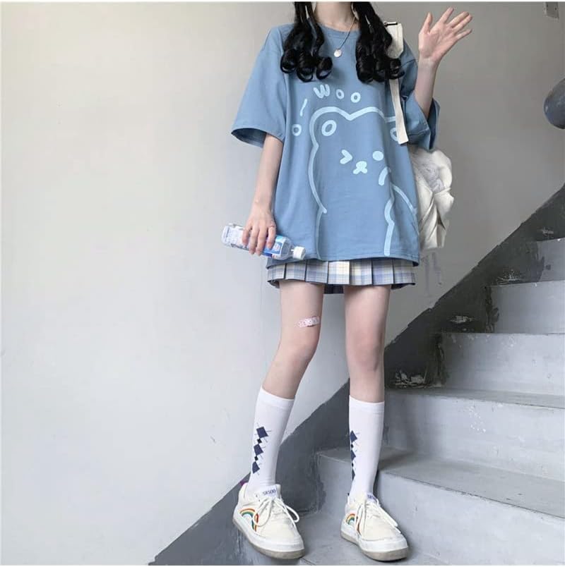 Womens Kawaii Shirt Aesthetic Shirts Harajuku Japanese Streetwear Kawaii Bear Graphic Tees Kawaii Oversized T Shirts - Image 6