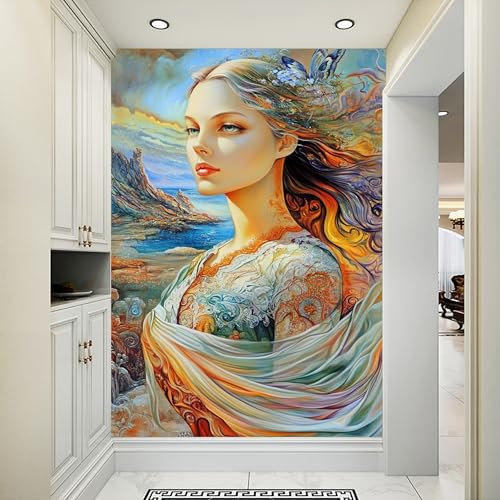 Custom Size Wall Murals - Beauty Embossed Relief with Flowers - Self-Adhesive Removable Stick Wallpaper for Bathroom