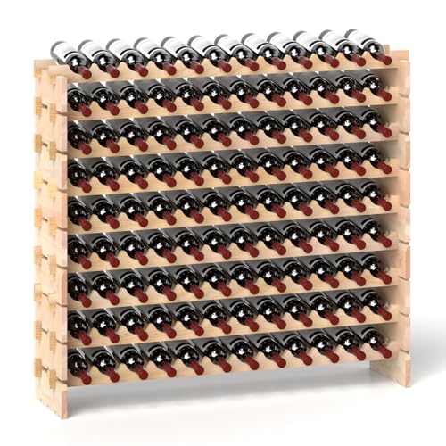 COSTWAY Casier à Bouteilles pour 108 Bouteilles, Étagère à Vin en Bois de Pin, Porte-Bouteilles à 9 Niveaux Modulable et...