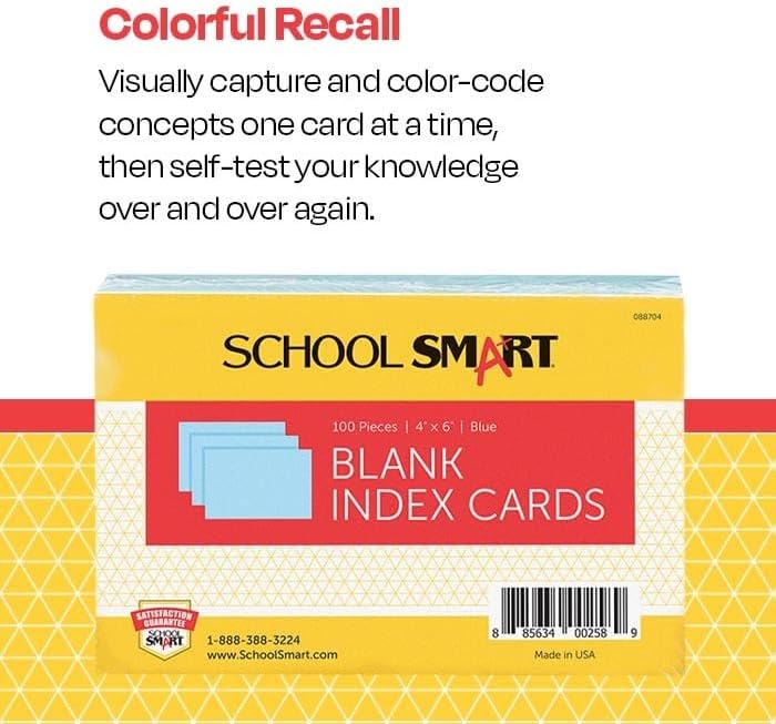 Miniatura 7 de School Smart Tarjetas de índice de peso pesado de 4 x 6 pulgadas, paquete de 100 unidades, color azul