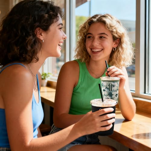 Image of Reusable Iced Coffee Cup Sleeve for Cold Beverages and Neoprene Cold Coffee Cup Sleeves Cooler Cover 16-32OZ for Coffee Cups, McDonalds, Dunkin Donuts, More (Embossed Black)