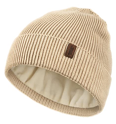 Wmcaps Winter Beanie for Men Women, Fleece Lined Beanie Soft Warm Knit Hat Ski Stocking Cuffed Cap (Beige)