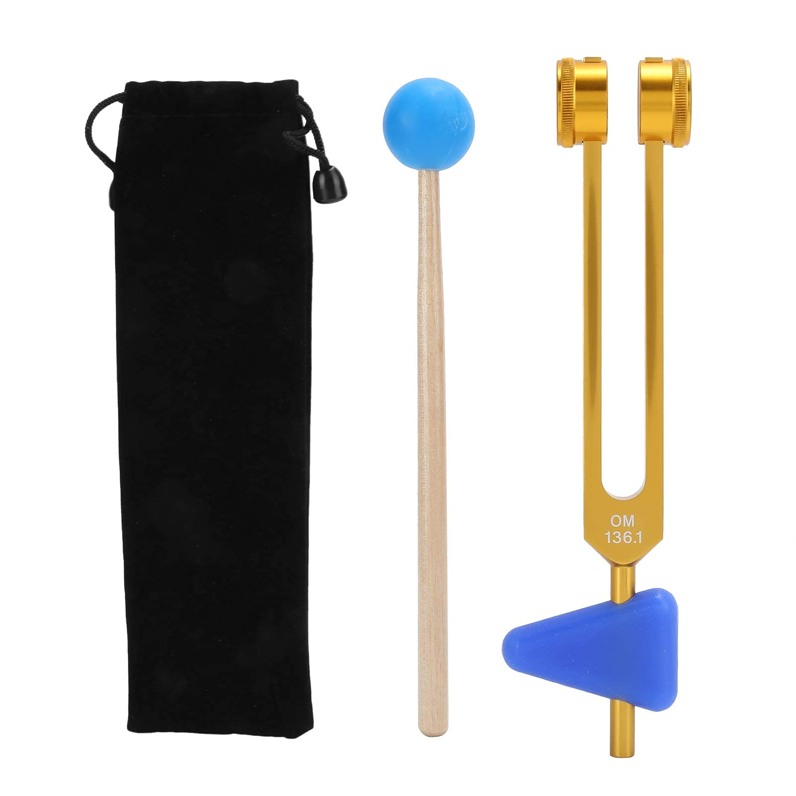 Agatige Set Diapason, Diapason in Lega di Alluminio Om 136.1HZ, Diapason per Terapia Sonora con Martello e Custodia per Meditazione, Yoga e Altro(Oro)