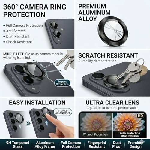 Image of FIRST MART Tempered Glass for Samsung Galaxy S25 5G with Black Camera Ring Guard & Installation Kit | HD Clear Edge-to-Edge Screen Protector, Scratch Resistant, Case-Friendly | Pack of 1