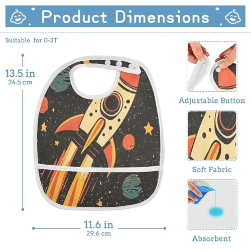 MCHIVER Spaceship Planets Black Baby Bibs for tag1 Waterproof Feeding Bib Apron with Food Cather Adjustable Cotton Food Eating Bib 2 Pack2