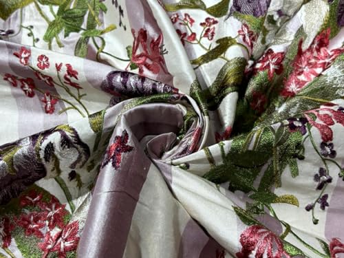 Soie dupioni au mètre broderie florale bordeaux tissu haut de gamme DUPE65