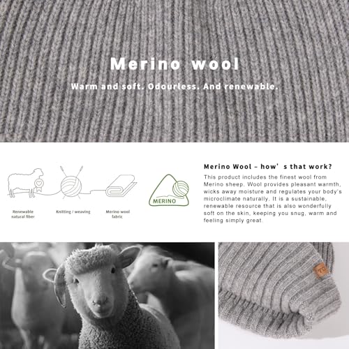 Image of TOP-EX PolarWool 100% Merino Wool Short Fisherman Beanie Men Women | Two size options with soft breathable warmth two wearable styles for commuting travel outdoor wear and gifting