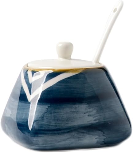 Miniatura 2 de CHOOLD Tarro de especias de cerámica pintado a mano vintage con tapa, cuchara, caja de condimentos, condimentos, estantes de especias para cocina,