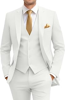 Men's Slim Fit 3 Piece Suit Two Button Business Wedding Dress Tux Suit Set Jacket Vest Pants with Tie
