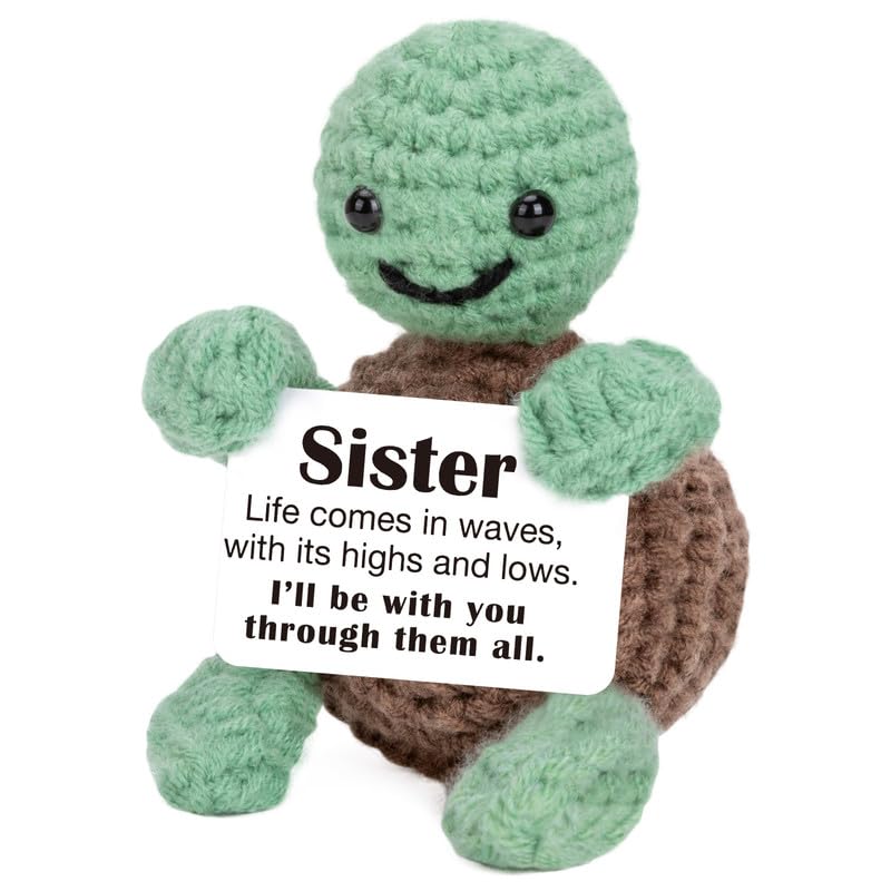 Xinezaa Stuffers for Teens Support Girls, Cute Crochet Turtle Gifts for Sister from Sister Brother, Graduation 2026 Gift for Sisters, Inspirational Gift for Older Younger Sisters, Long Distance Gifts