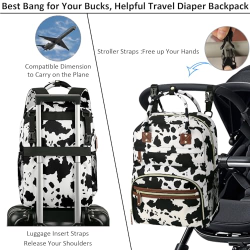 Image of Tenot Large Capacity Baby Diaper Bag Backpack with Insulated Pockets, Waterproof, Stylish Cow Print Design, Suitable for Boys and Girls