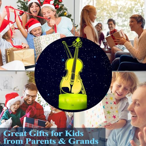 Image of Violin Night Light, Violin Gifts, Cello 3D Illusion Lamp with 16 Colors Changing, Timer, 4 Flash Modes and Dimmable, Kids Boys Girls Room Decoration, Holiday Xmas Music Gifts