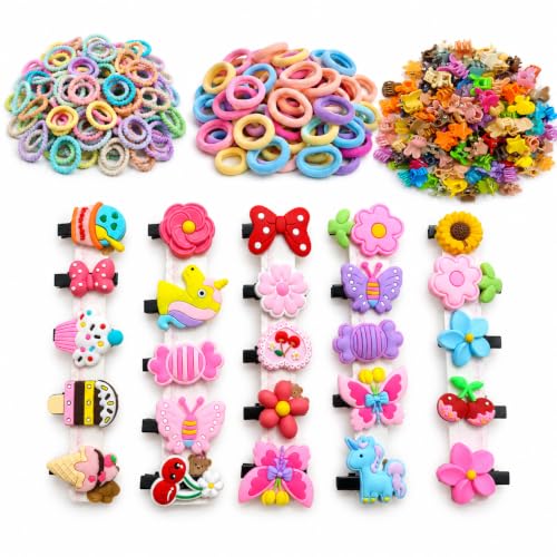 Image of 160 Pcs Hair Accessories for Kids Girls | Cute Baby Hair Clips, Rubber Bands, Nancy Bands & Mini Claw Clips Combo | Hair Accessories for Baby Girl | Kids Hair Clips Set | Mixed Designs