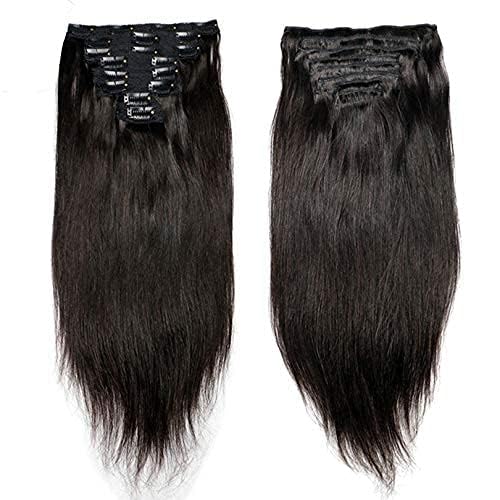 Silky Straight Clip in Human Hair Extension Brazilian Remy Clips on Hair Natural Black Straight Full Head Clip Hair For Black Woemn 100-150g (10inch 100grams, #4(Dark Brown))